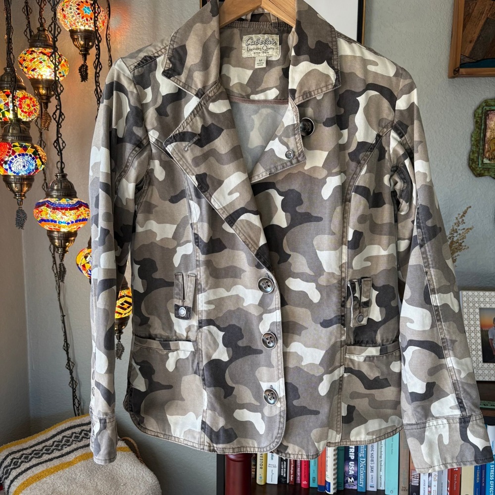 Cabela's Camo Utility‎ Jacket Military Inspired Lightweight Button Front